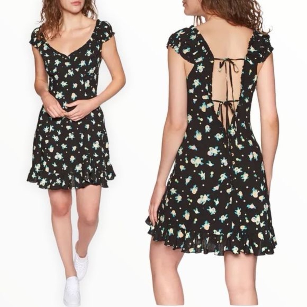 Free People Black Floral Backless Dress-NWT